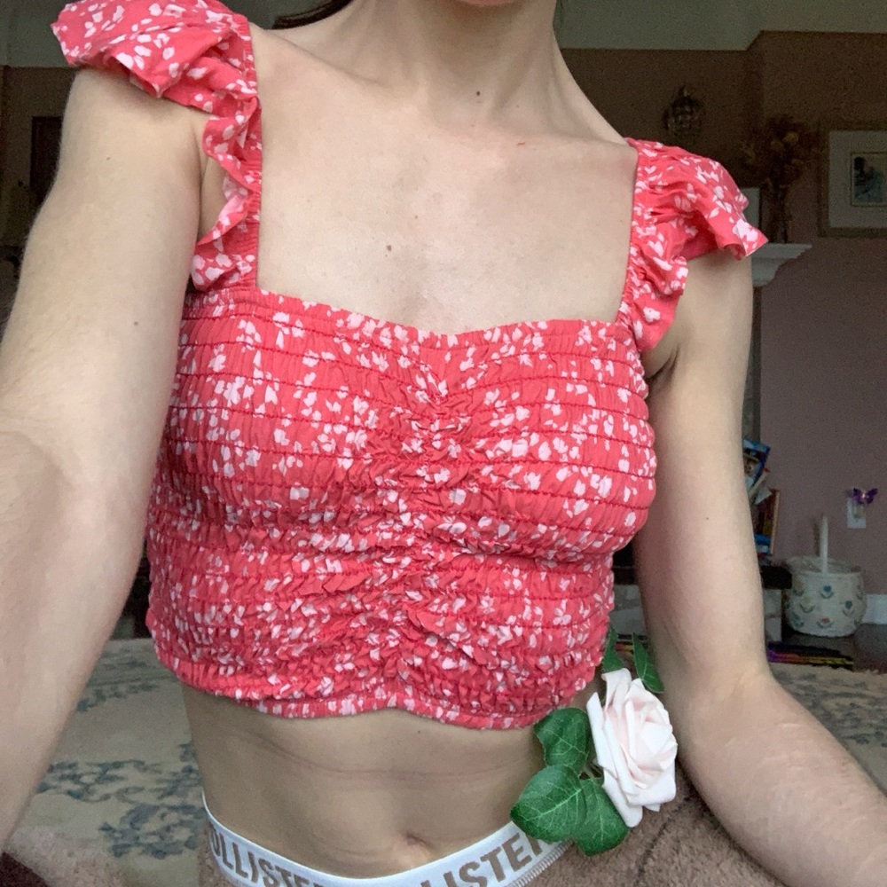 By Together Coral Pink Scrunch Crop Top